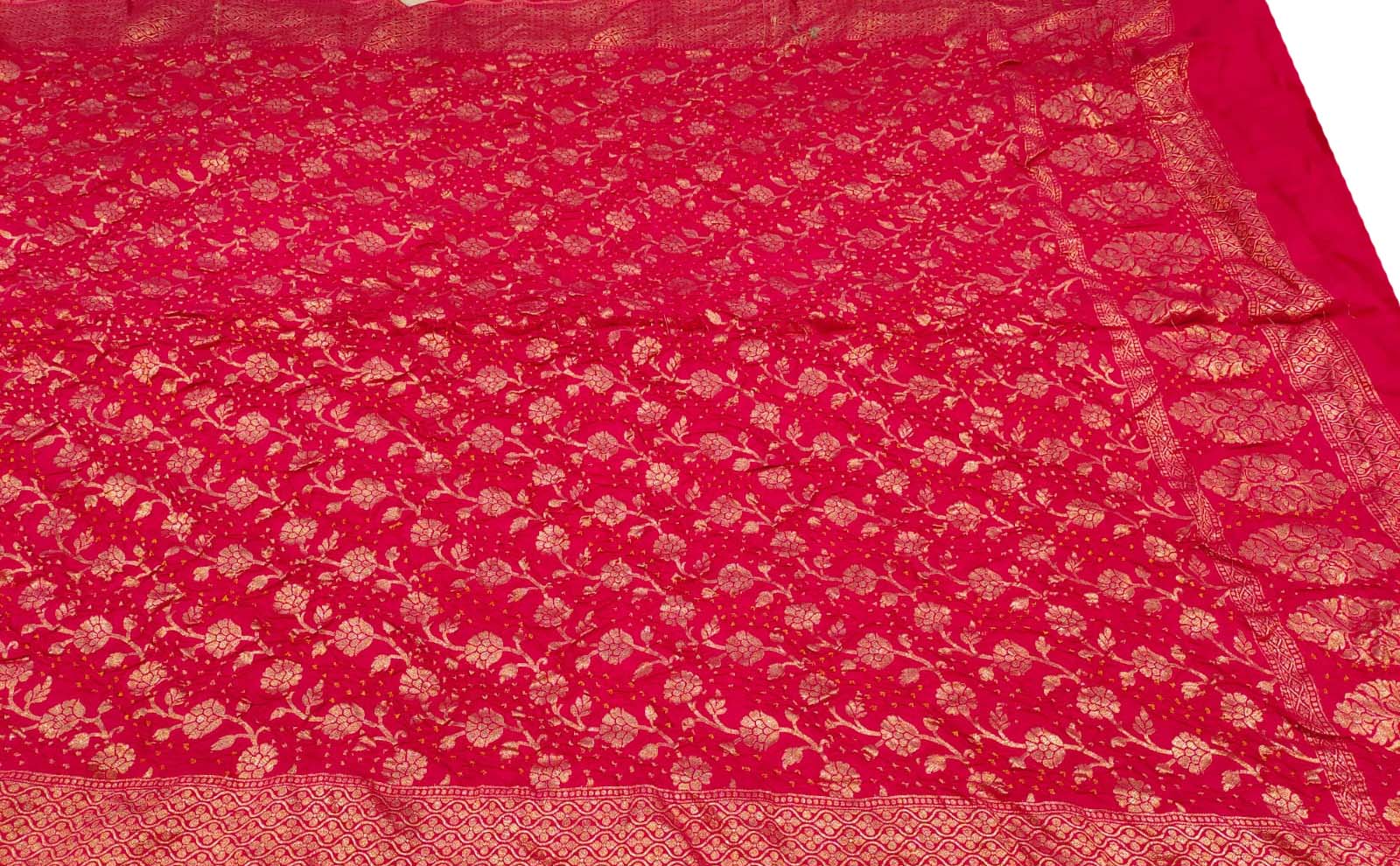 Pink Banarasi Bandhani Pure Moonga Silk Dupatta - Luxurion World