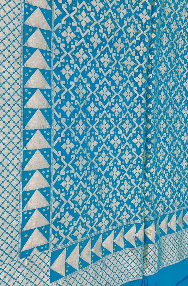 Blue Banarasi Bandhani Pure Moonga Silk Dupatta - Luxurion World