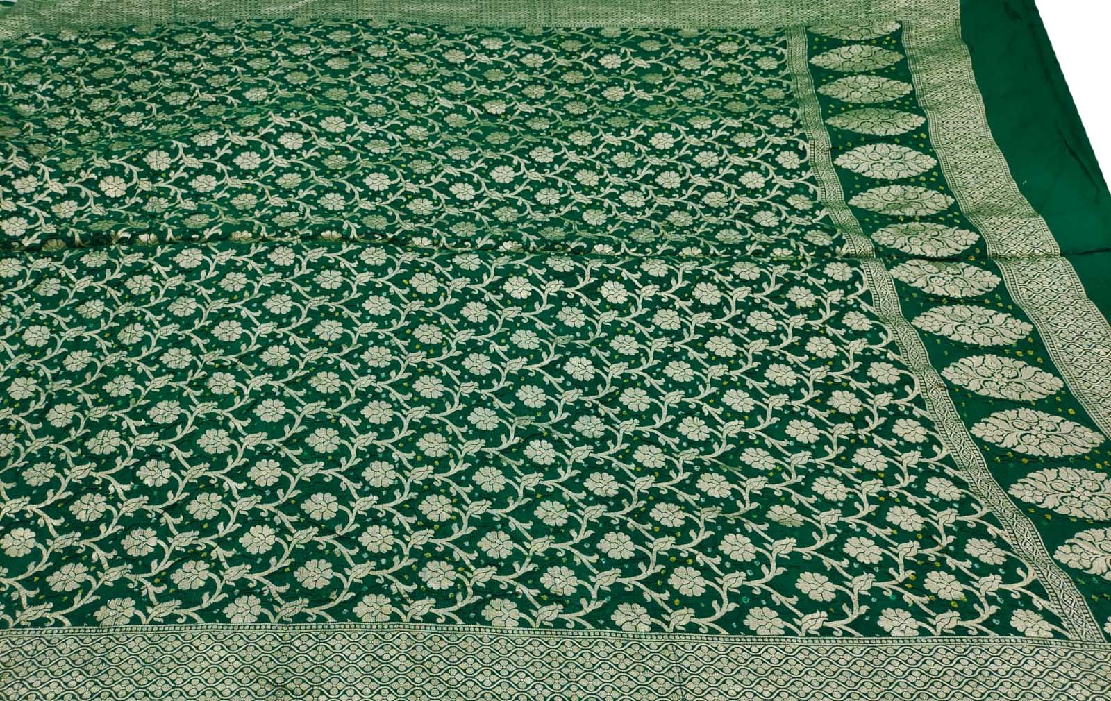Green Banarasi Bandhani Pure Moonga Silk Dupatta - Luxurion World