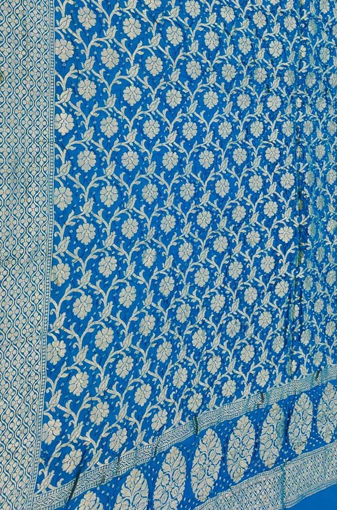 Blue Banarasi Bandhani Pure Moonga Silk Dupatta - Luxurion World