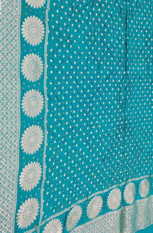 Blue Banarasi Bandhani Pure Moonga Silk Dupatta - Luxurion World