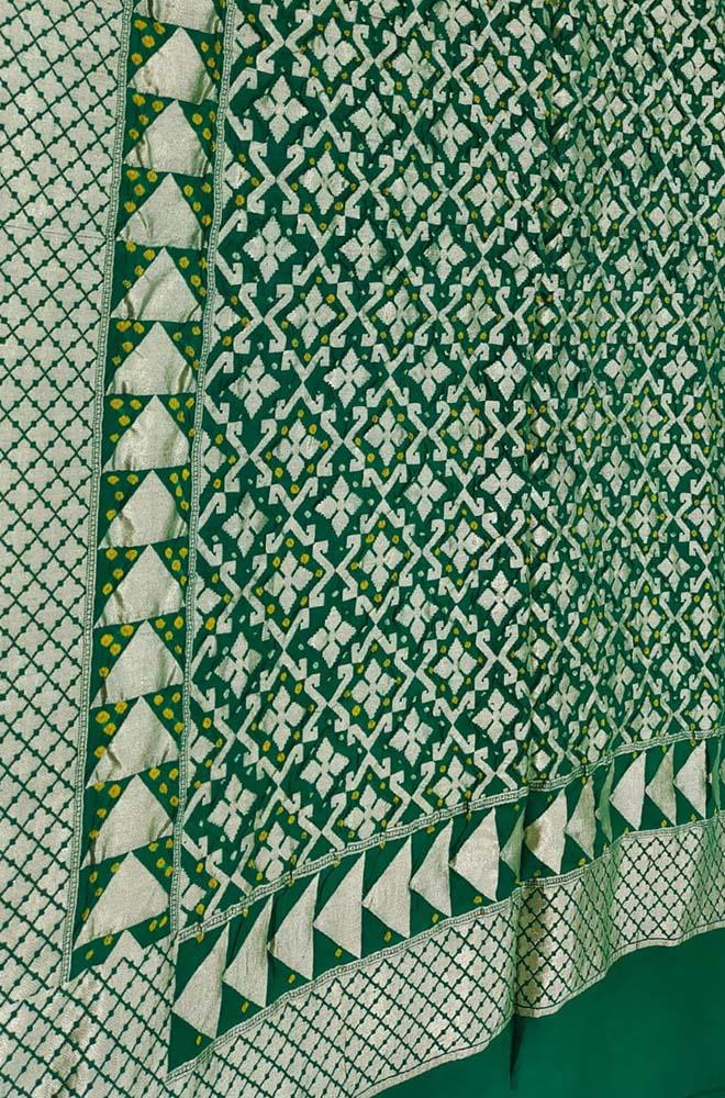 Green Banarasi Bandhani Pure Moonga Silk Dupatta - Luxurion World