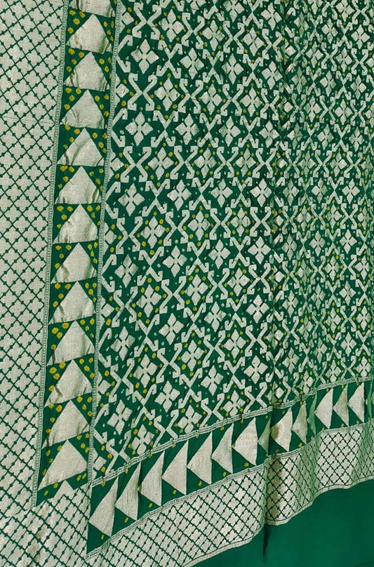 Green Banarasi Bandhani Pure Moonga Silk Dupatta - Luxurion World