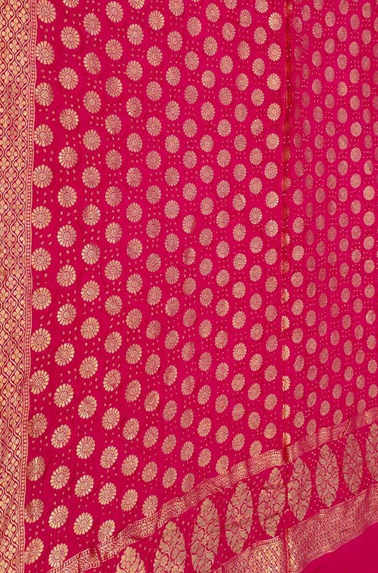 Pink Banarasi Bandhani Pure Moonga Silk Dupatta - Luxurion World