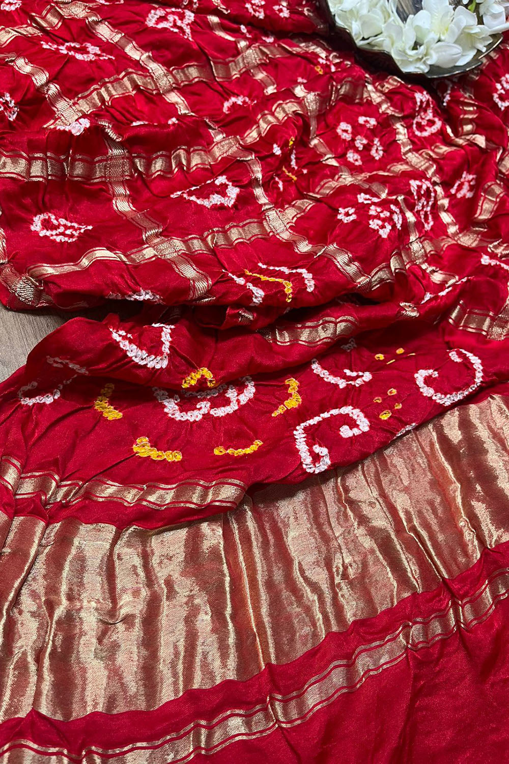 Red Bandhani Gajji Silk Dupatta - 20% Off