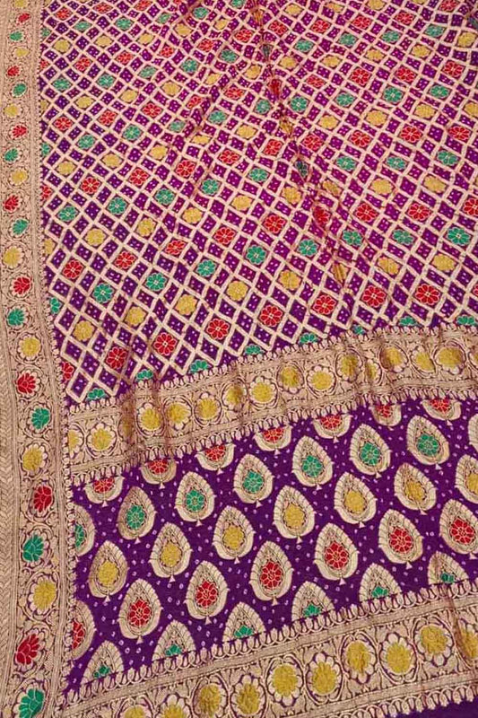 Elegant Purple Banarasi Bandhani Meenakari Georgette Dupatta - Luxurion World