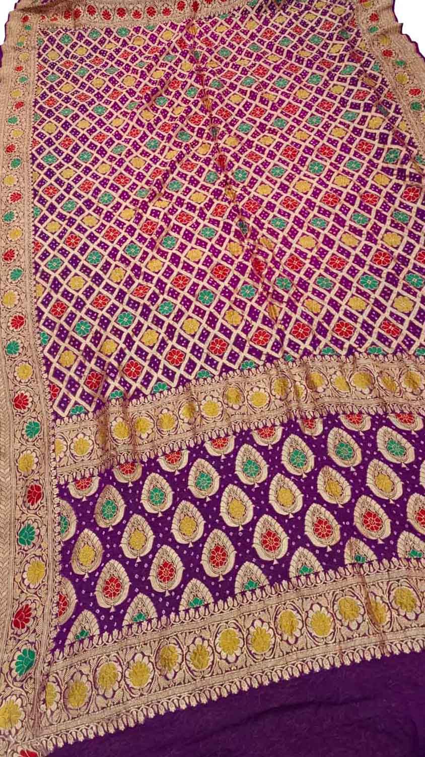 Elegant Purple Banarasi Bandhani Meenakari Georgette Dupatta - Luxurion World