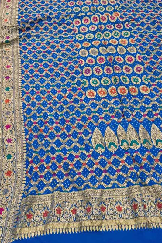 Blue Banarasi Bandhani Meenakari Pure Georgette Dupatta - Luxurion World