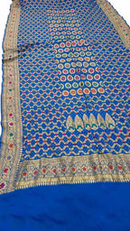Blue Banarasi Bandhani Meenakari Pure Georgette Dupatta - Luxurion World