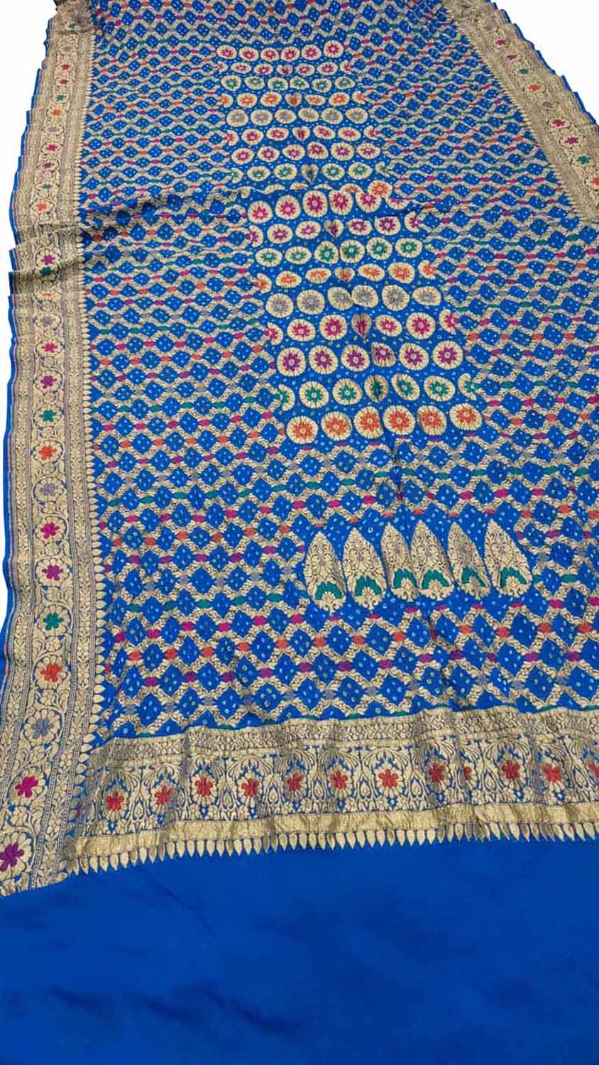 Blue Banarasi Bandhani Meenakari Pure Georgette Dupatta - Luxurion World