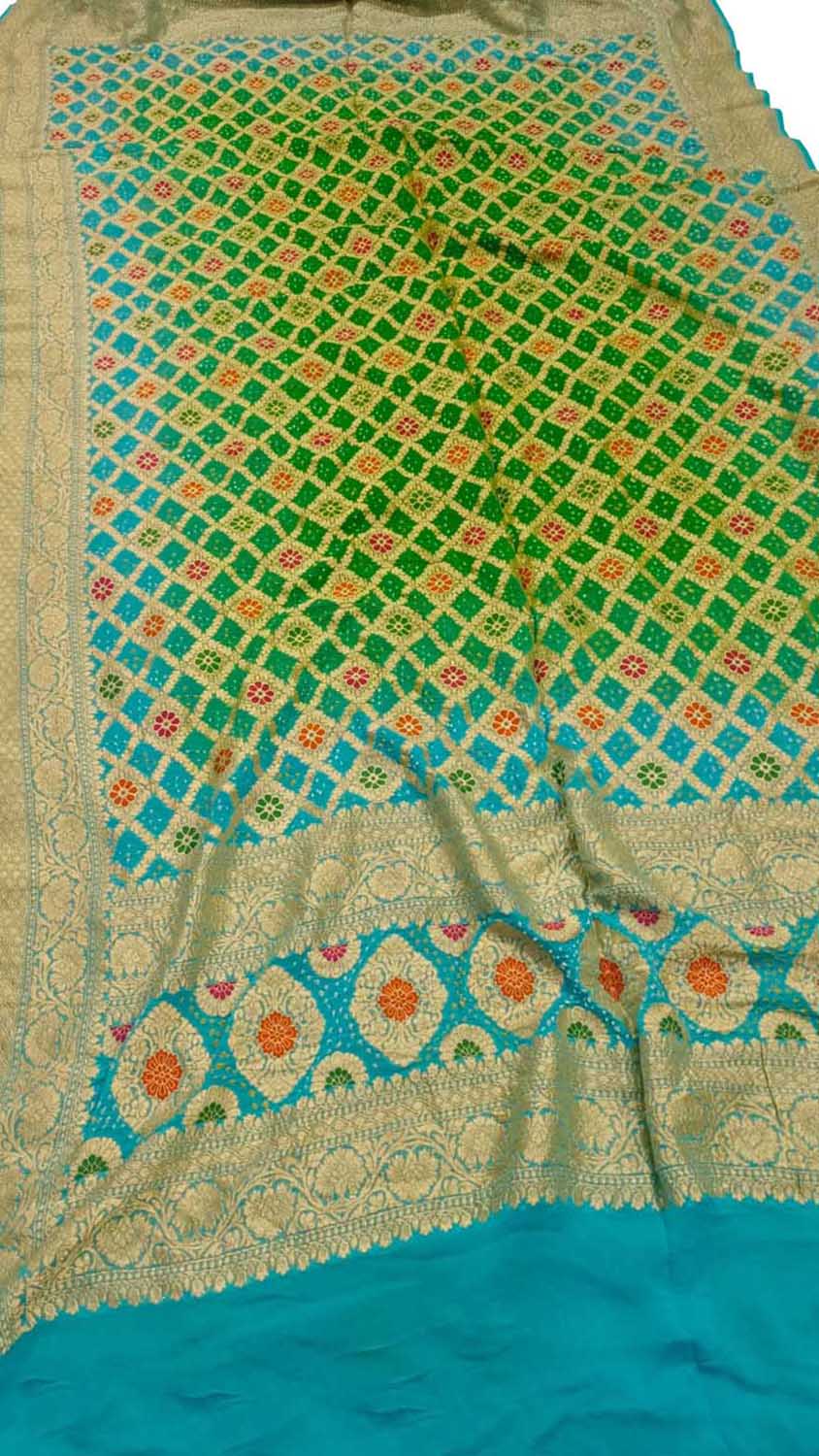 Exquisite Green & Blue Banarasi Bandhani Meenakari Pure Georgette Dupatta - Luxurion World