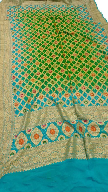 Exquisite Green & Blue Banarasi Bandhani Meenakari Pure Georgette Dupatta - Luxurion World