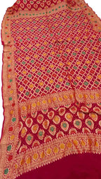 Elegant Red Banarasi Bandhani Meenakari Georgette Dupatta - Luxurion World