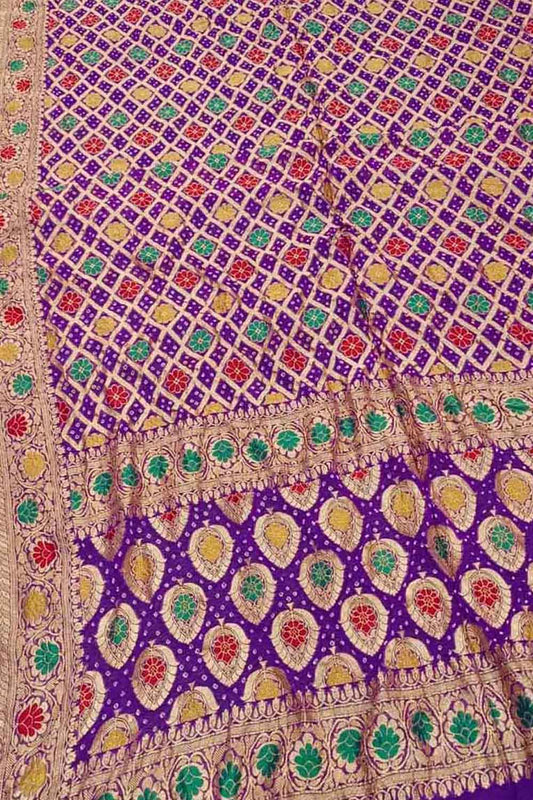 Elegant Purple Banarasi Bandhani Meenakari Georgette Dupatta