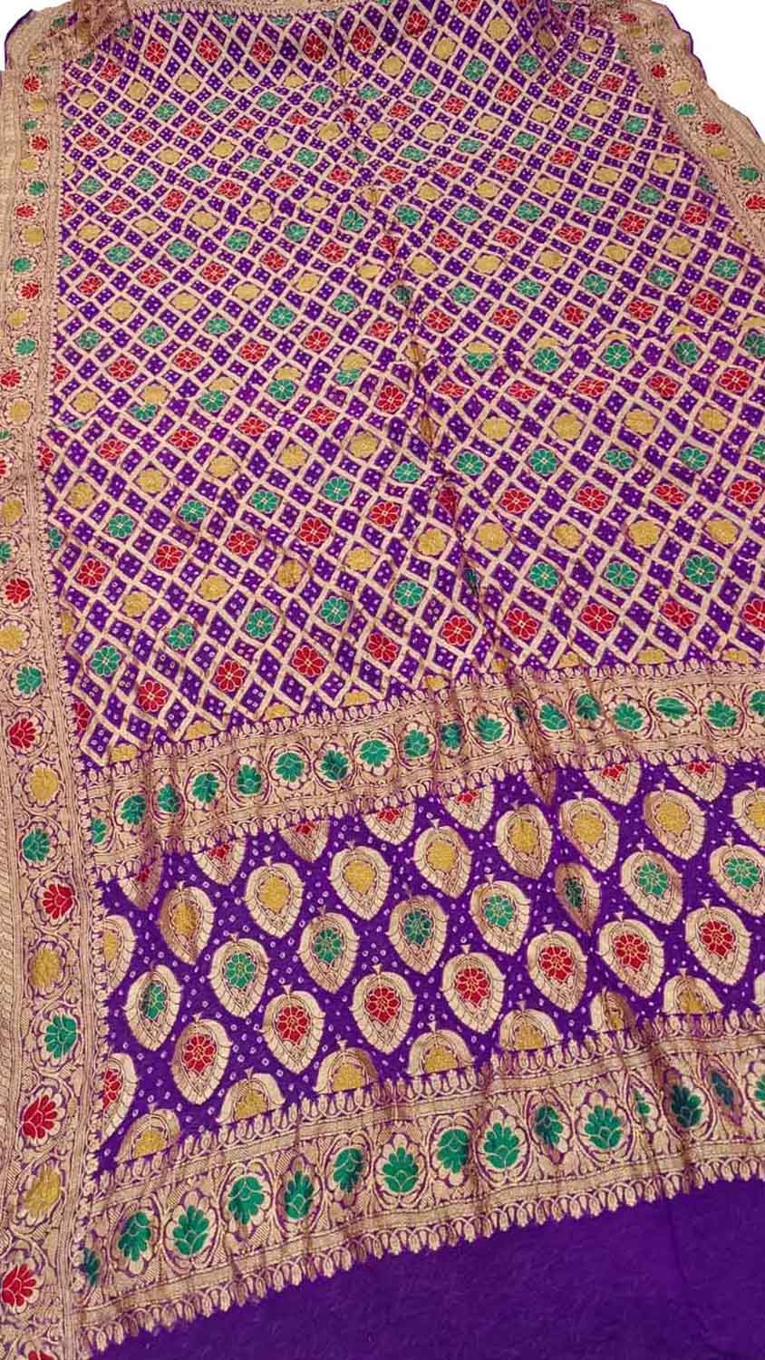 Elegant Purple Banarasi Bandhani Meenakari Georgette Dupatta - Luxurion World