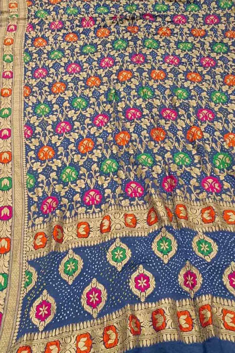 Blue Banarasi Bandhani Meenakari Pure Georgette Dupatta - Luxurion World