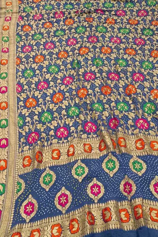Blue Banarasi Bandhani Meenakari Pure Georgette Dupatta - Luxurion World