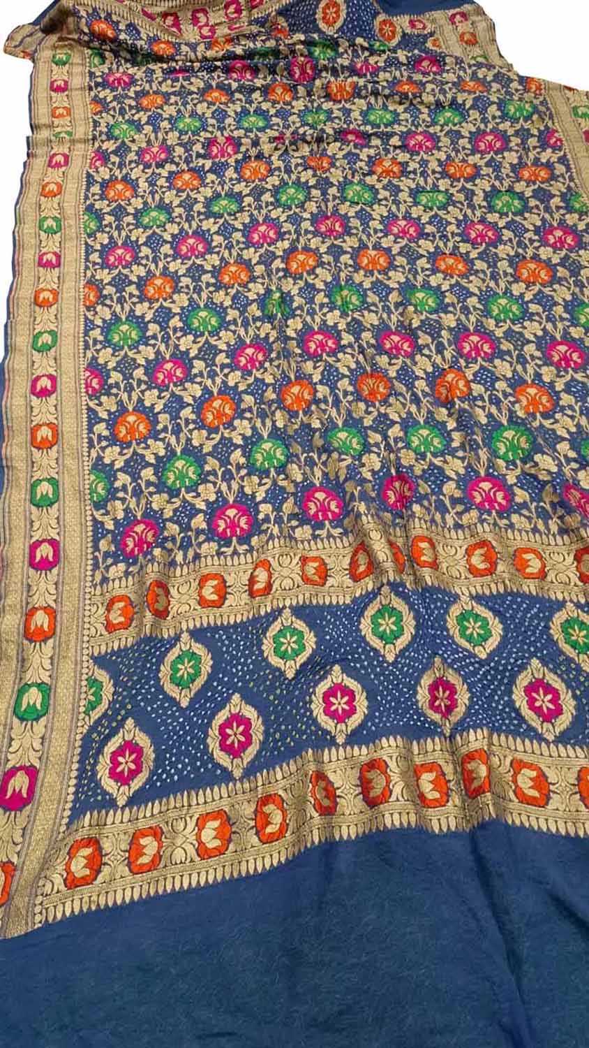 Blue Banarasi Bandhani Meenakari Pure Georgette Dupatta - Luxurion World