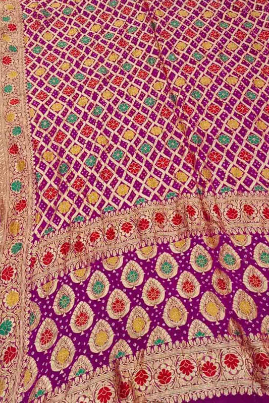 Elegant Purple Banarasi Bandhani Meenakari Georgette Dupatta - Luxurion World