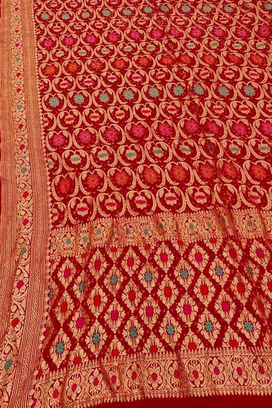 Elegant Red Banarasi Bandhani Meenakari Georgette Dupatta - Luxurion World