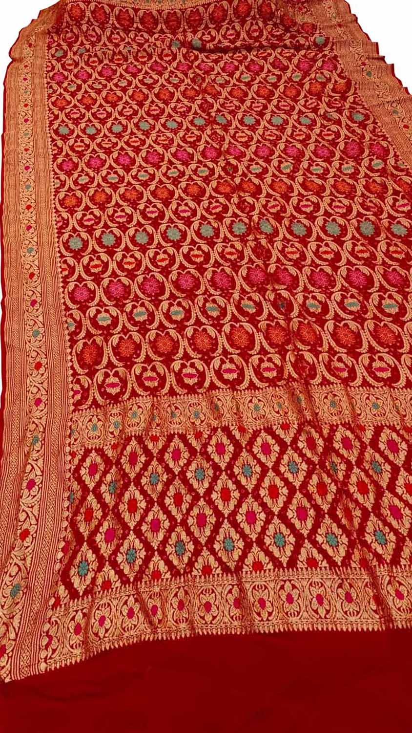 Elegant Red Banarasi Bandhani Meenakari Georgette Dupatta - Luxurion World