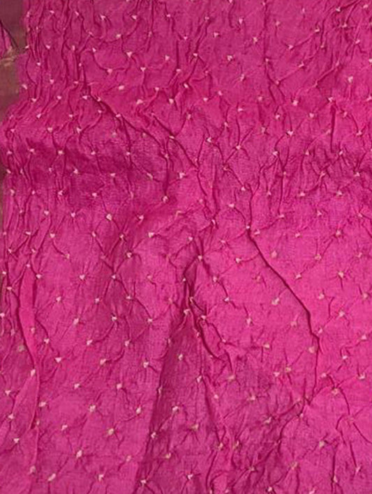Pink Bandhani Handloom  Pure Tussar Silk Dupatta - Luxurion World