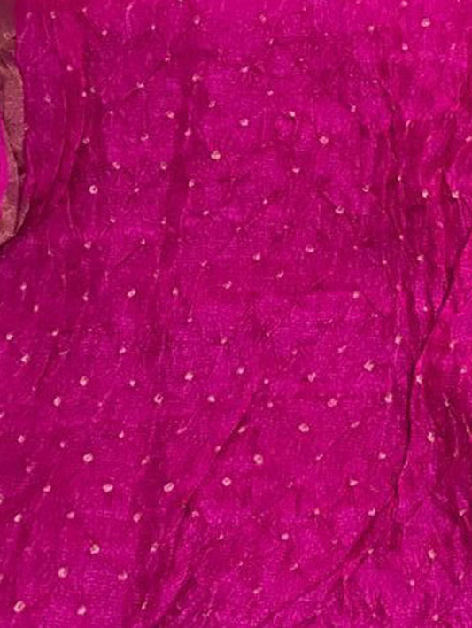 Pink Bandhani Handloom  Pure Tussar Silk Dupatta - Luxurion World