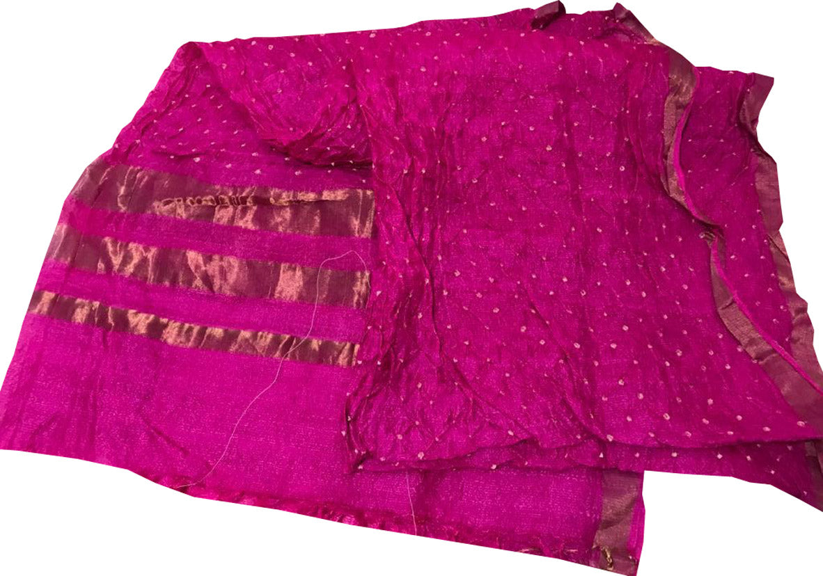 Pink Bandhani Handloom  Pure Tussar Silk Dupatta - Luxurion World
