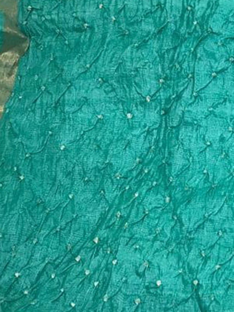 Green Bandhani Handloom Pure Tussar Silk Dupatta - Luxurion World