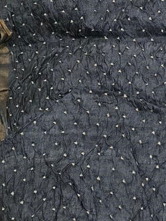 Black Bandhani Handloom Pure Tussar Silk Dupatta - Luxurion World