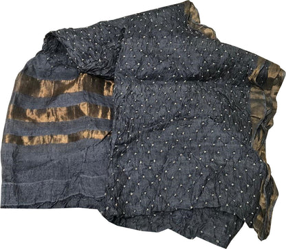 Black Bandhani Handloom Pure Tussar Silk Dupatta - Luxurion World