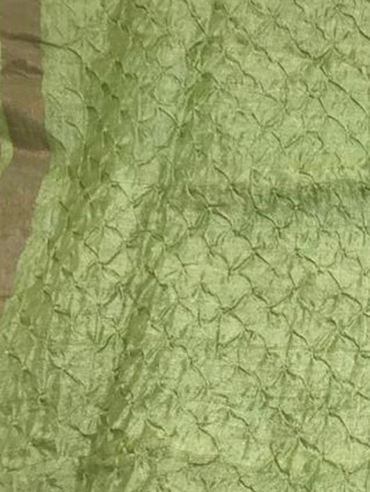 Green Bandhani Handloom Pure Tussar Silk Dupatta - Luxurion World