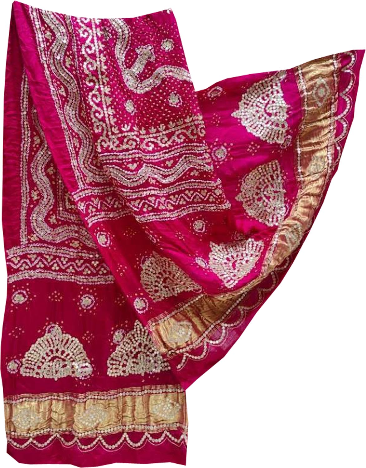 Pink Bandhani Gota Work Pure Gajji Silk Dupatta - Luxurion World