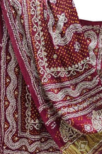 Maroon Bandhani Gota Work Pure Gajji Silk Dupatta - Luxurion World