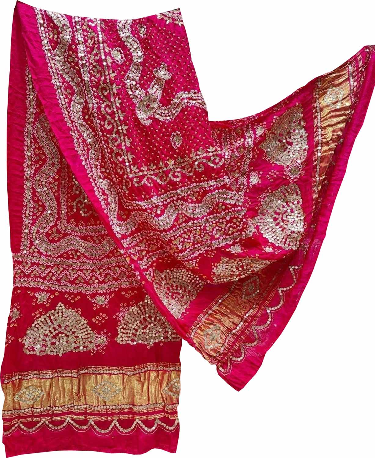 Pink Bandhani Gota Work Pure Gajji Silk Dupatta - Luxurion World