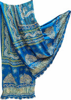 Blue Bandhani Gota Work Pure Gajji Silk Dupatta - Luxurion World