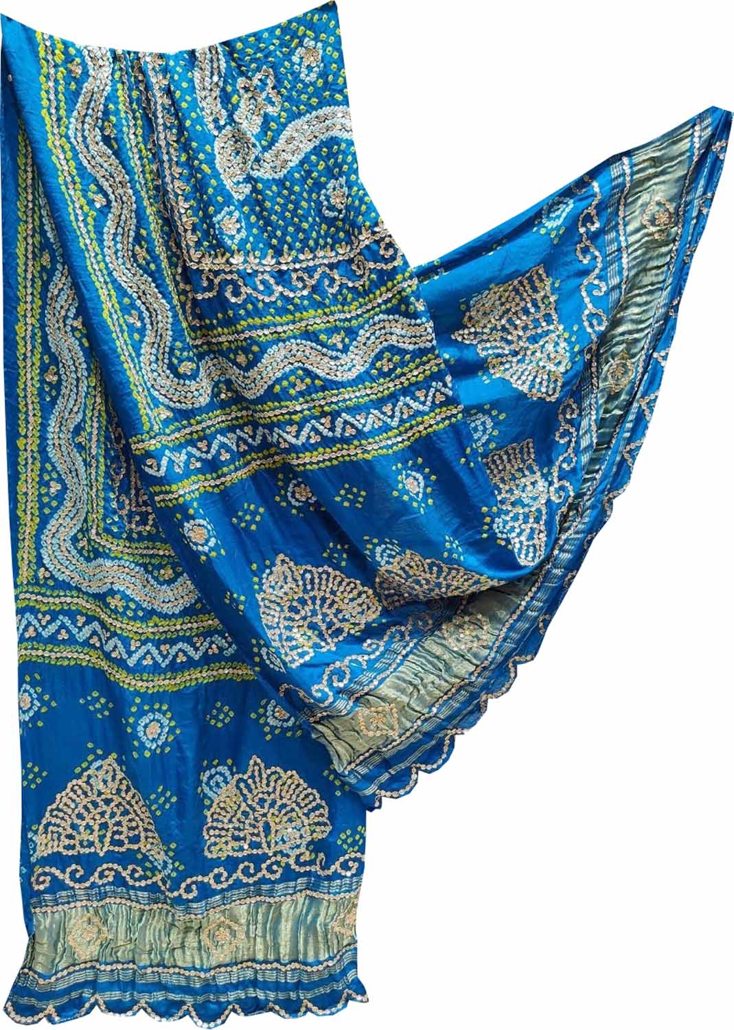 Blue Bandhani Gota Work Pure Gajji Silk Dupatta - Luxurion World