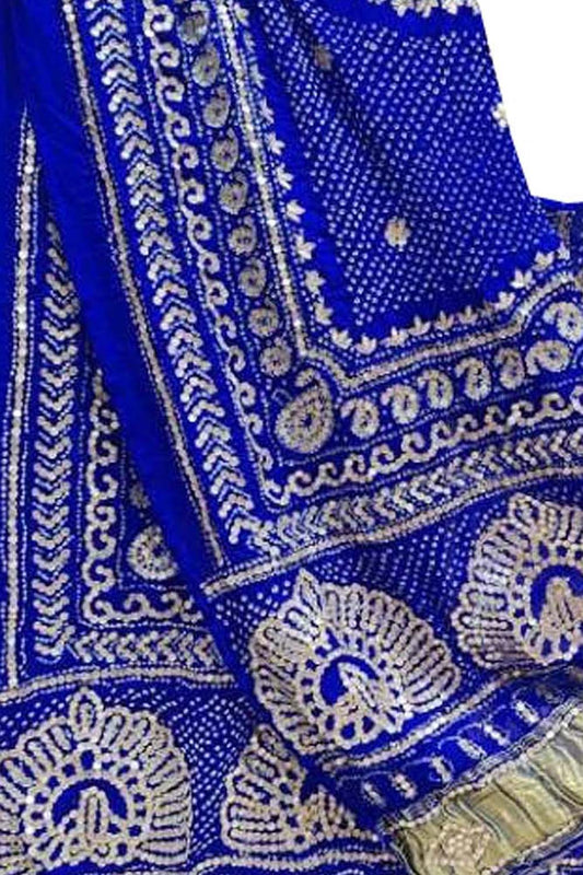 Blue Bandhani Gota Work Pure Gajji Silk Dupatta - Luxurion World