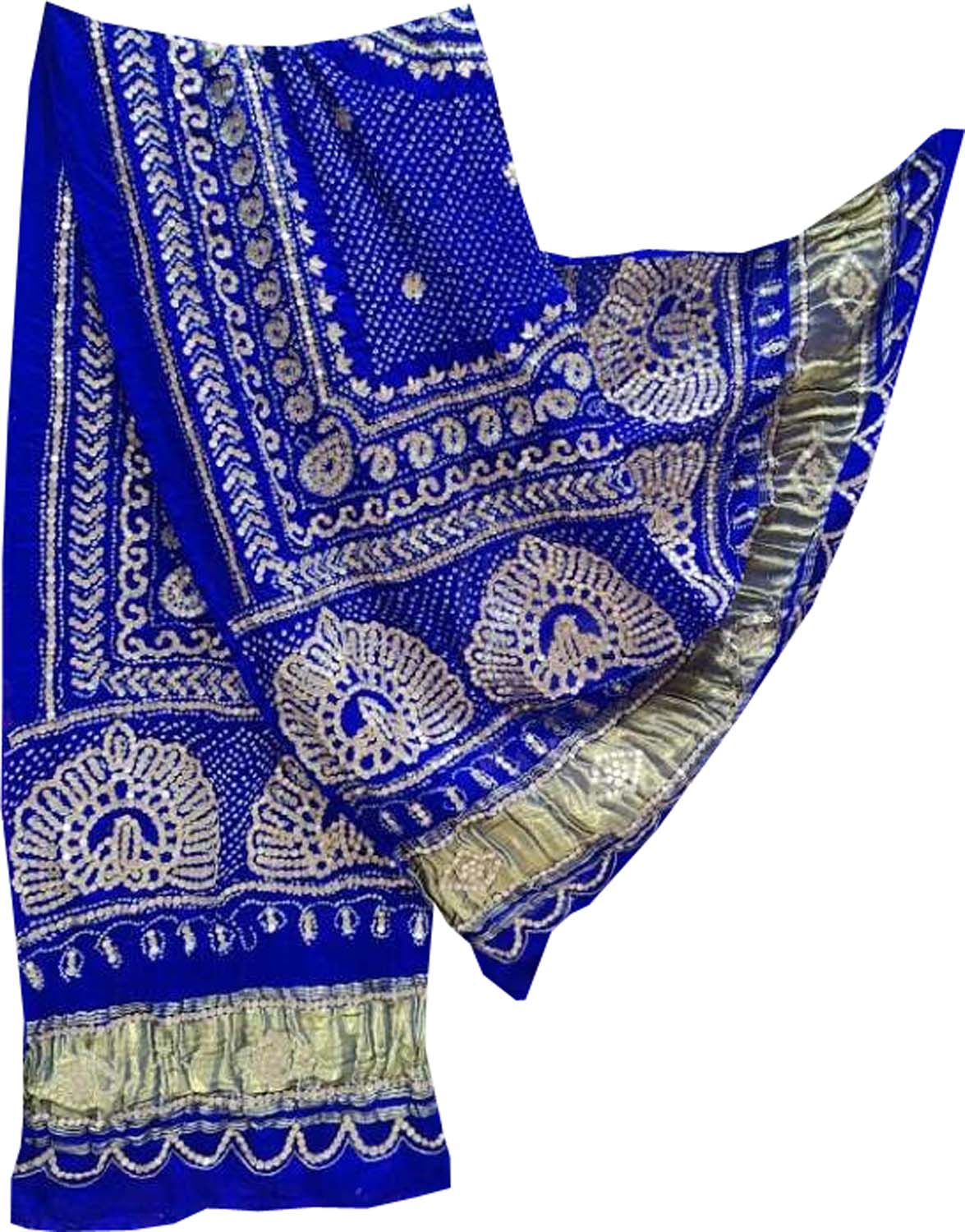 Blue Bandhani Gota Work Pure Gajji Silk Dupatta - Luxurion World
