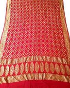 Red Banarasi Bandhani Pure Georgette Neemzari Dupatta - Luxurion World