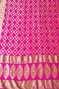 Pink Banarasi Bandhani Pure Georgette Neemzari Dupatta - Luxurion World