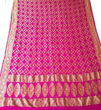 Pink Banarasi Bandhani Pure Georgette Neemzari Dupatta - Luxurion World