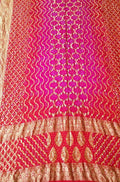 Red Banarasi Bandhani Pure Georgette Neemzari Dupatta - Luxurion World