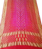 Red Banarasi Bandhani Pure Georgette Neemzari Dupatta - Luxurion World