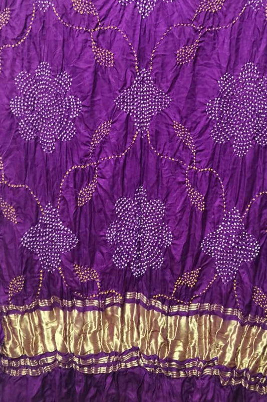 Purple Bandhani Hand Bandhej Pure Gajji Silk Dupatta - Luxurion World
