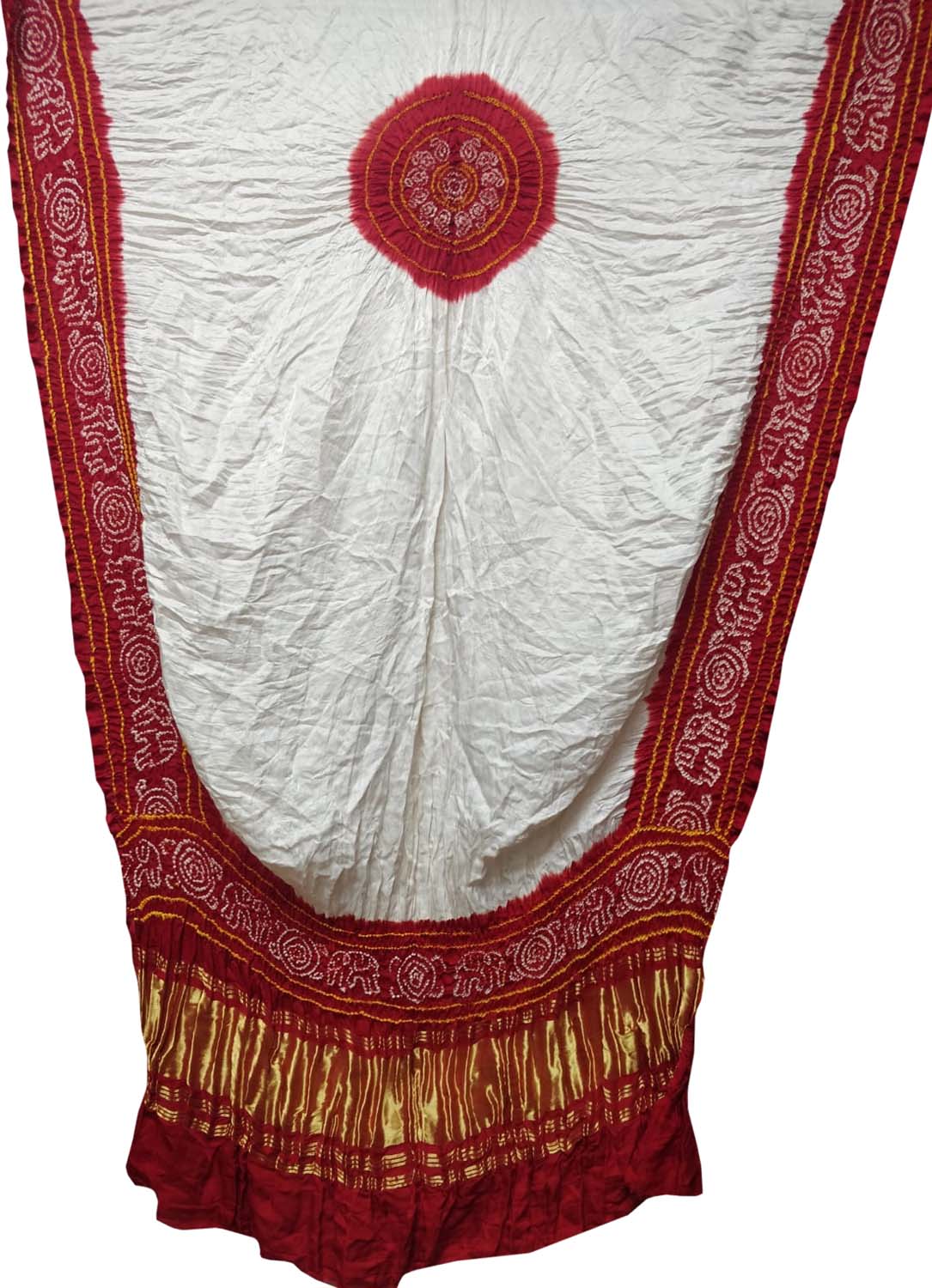 Off White Bandhani Hand Bandhej Pure Gajji Silk Dupatta - Luxurion World