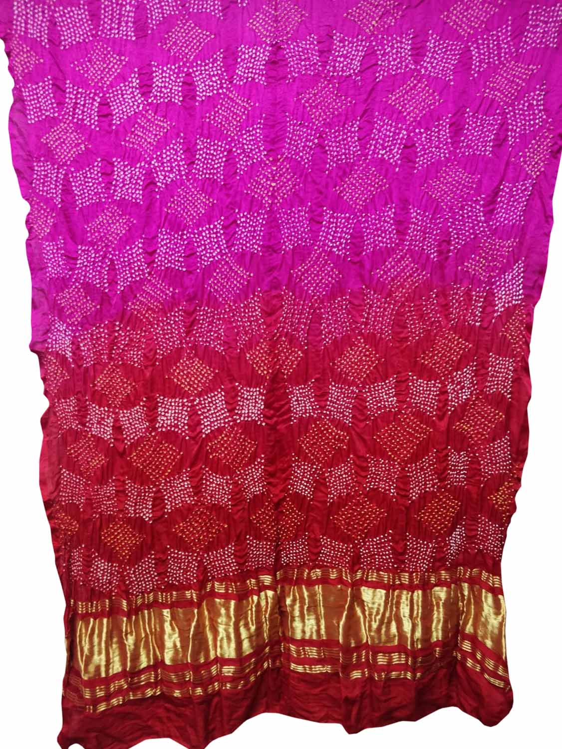 Pink And Red Bandhani Hand Bandhej Pure Gajji Silk Dupatta - Luxurion World