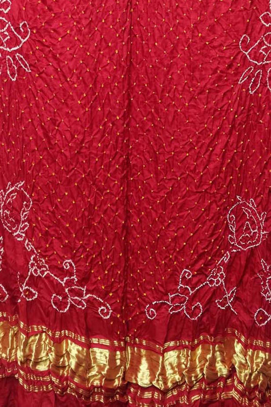 Red Bandhani Hand Bandhej Pure Gajji Silk Dupatta - Luxurion World