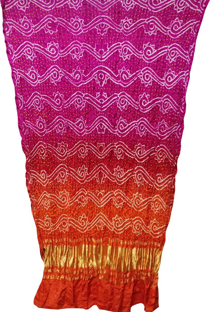 Multicolor Bandhani Hand Bandhej Pure Gajji Silk Dupatta - Luxurion World