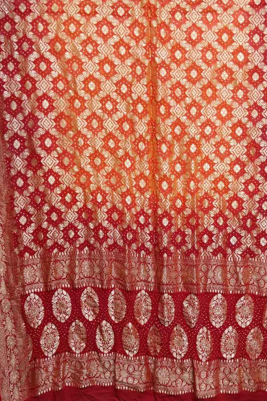 Orange And Red Banarasi Bandhani Pure Georgette Dupatta - Luxurion World